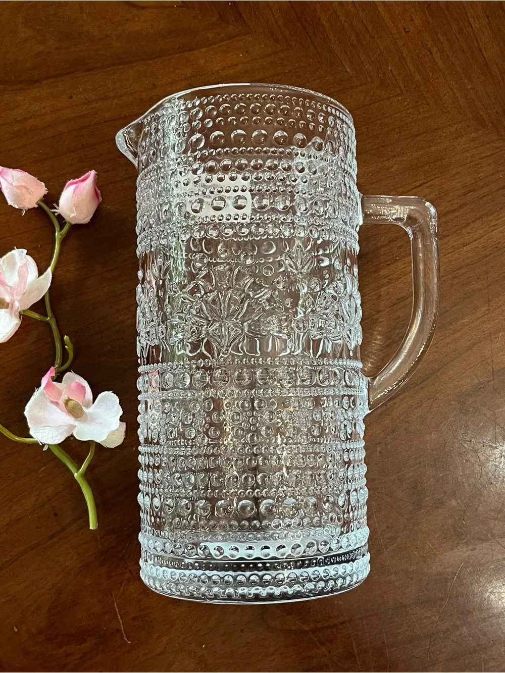 NWT The Pioneer Woman Channing Clear Glass Pitcher 35oz Vintage Hobnail Floral